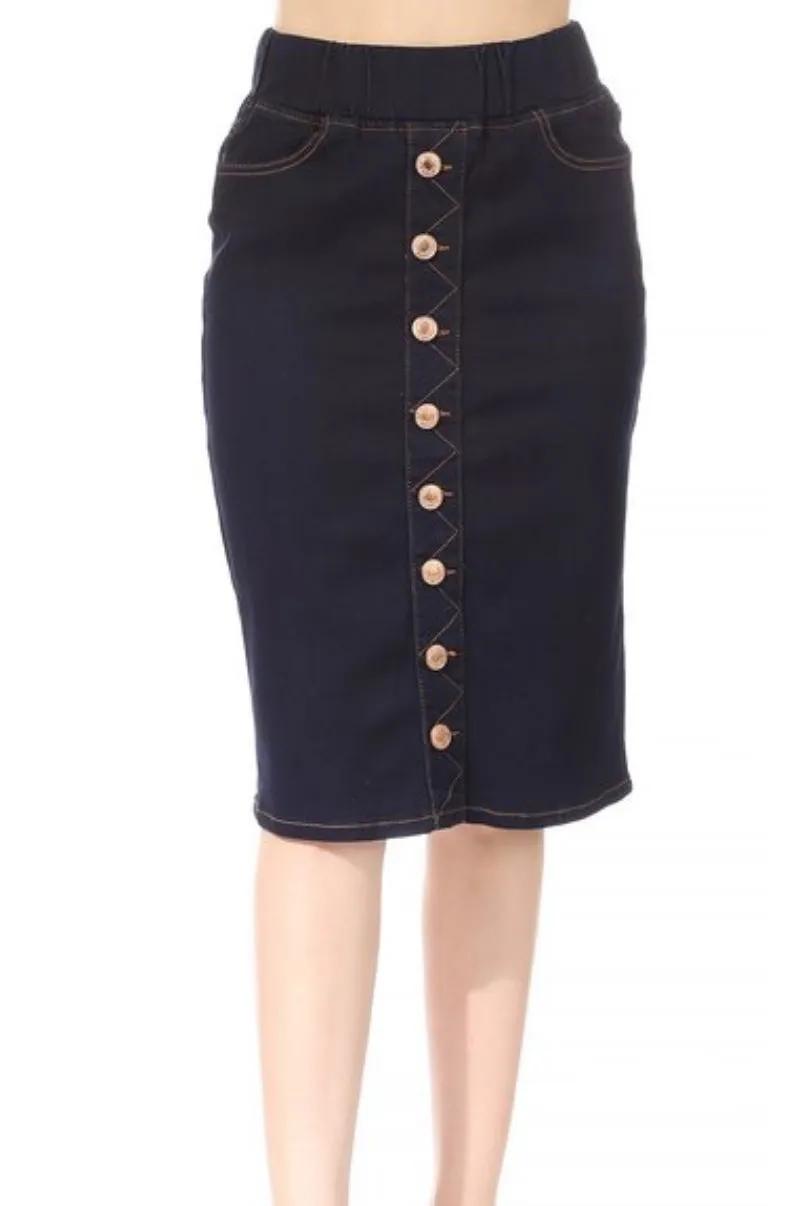 Justine Dark Denim Faux Buttoned Skirt