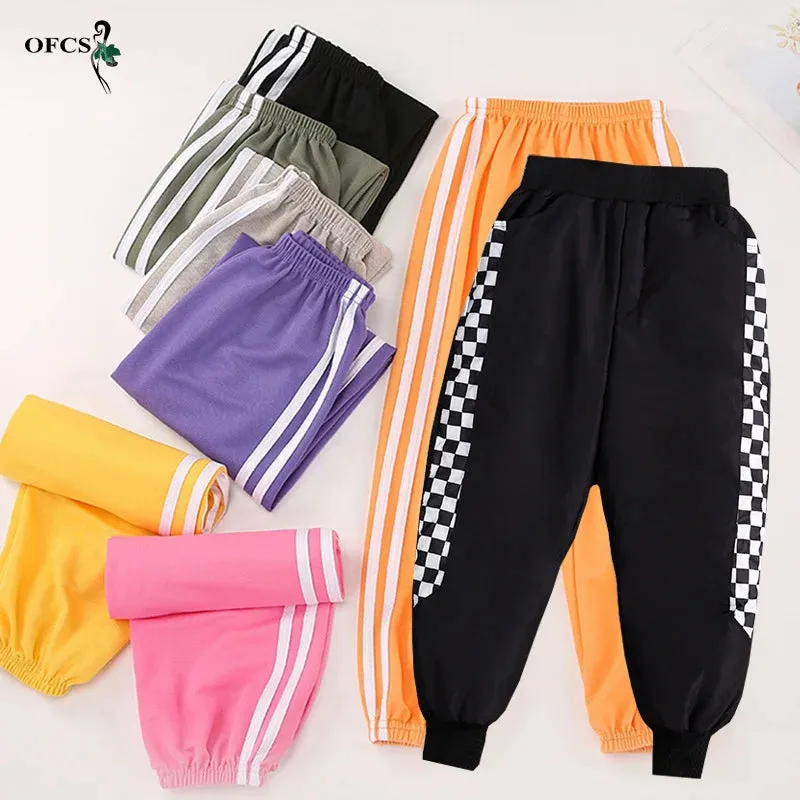 Kids Warm Pants Boy Girls Summer Cotton Linen Outer Wear Side Stripe Breathable Trousers 3-12Years Children Clothes Casual Pants