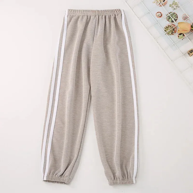 Kids Warm Pants Boy Girls Summer Cotton Linen Outer Wear Side Stripe Breathable Trousers 3-12Years Children Clothes Casual Pants