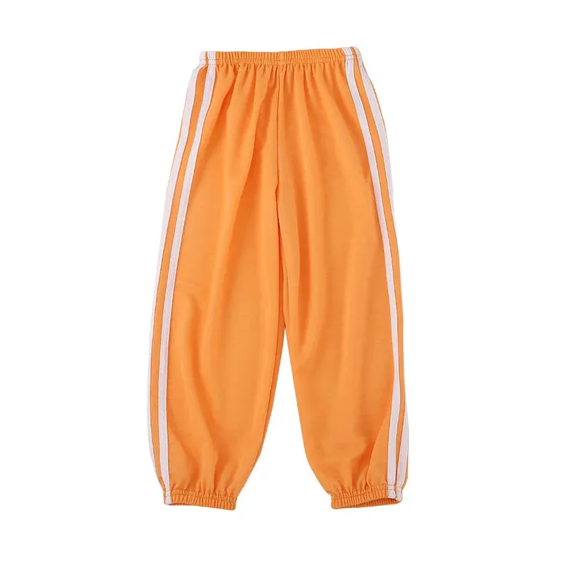 Kids Warm Pants Boy Girls Summer Cotton Linen Outer Wear Side Stripe Breathable Trousers 3-12Years Children Clothes Casual Pants
