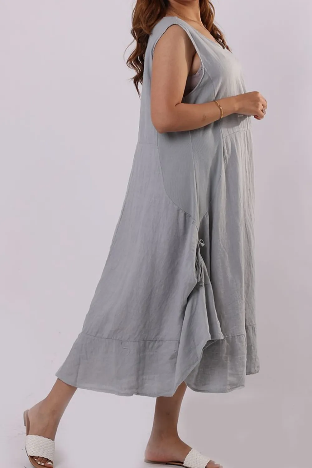 Linen Dress Tie Sides - Silver