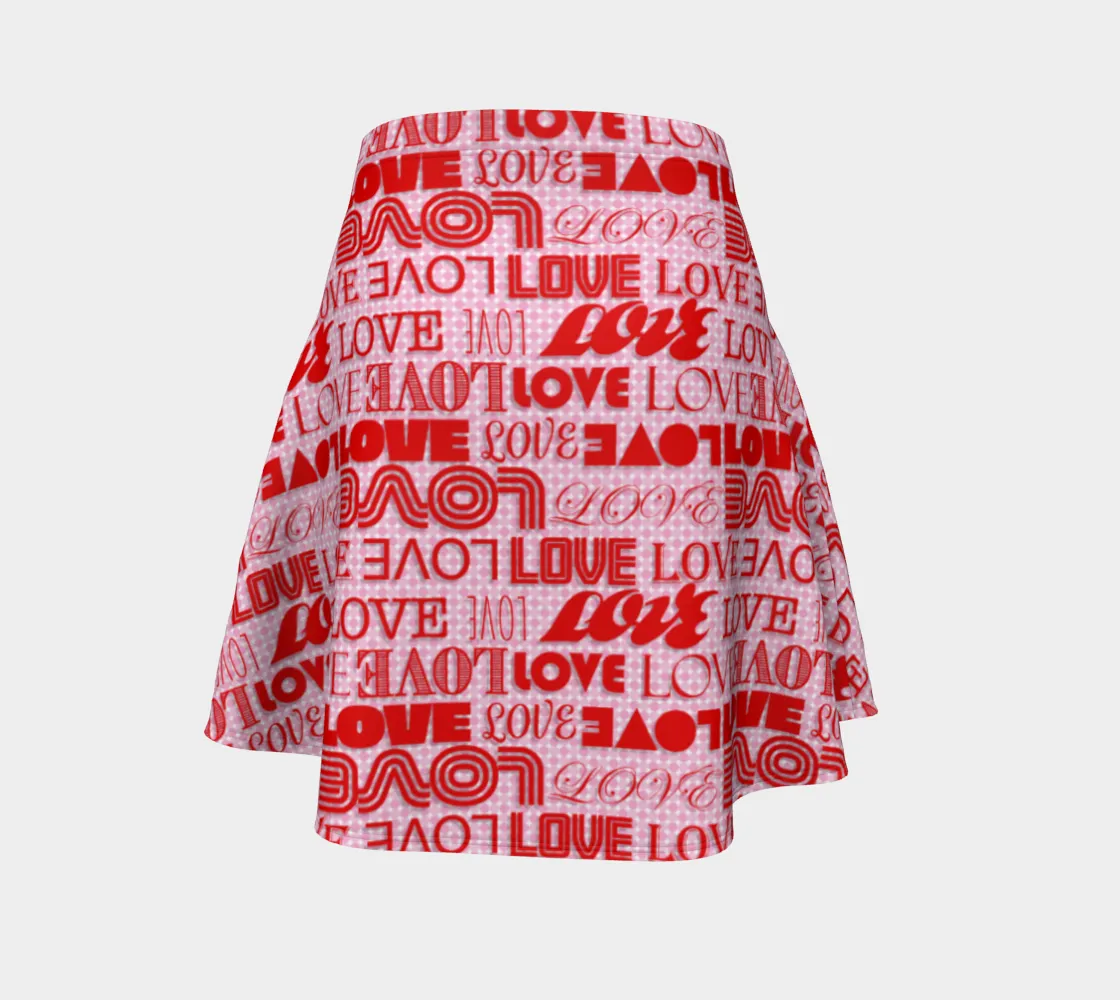 Love Print Flare Skirt