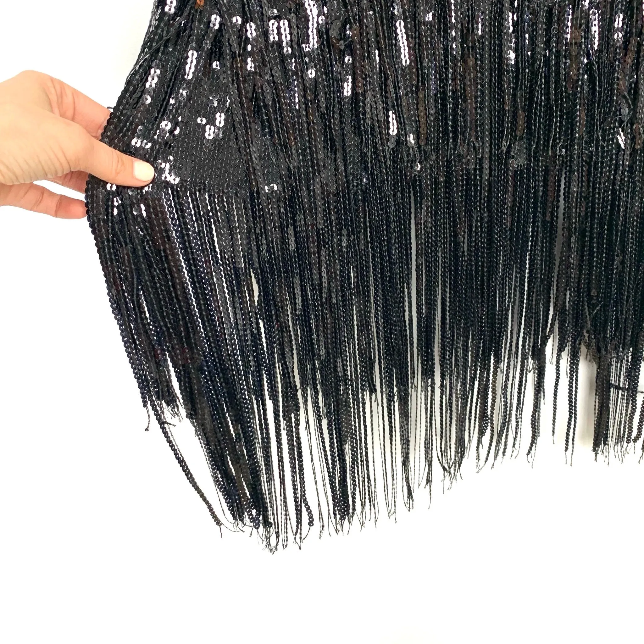 Lulus Black Sequin Fringe Midi Skirt- Size L (sold out online)