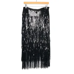 Lulus Black Sequin Fringe Midi Skirt- Size L (sold out online)