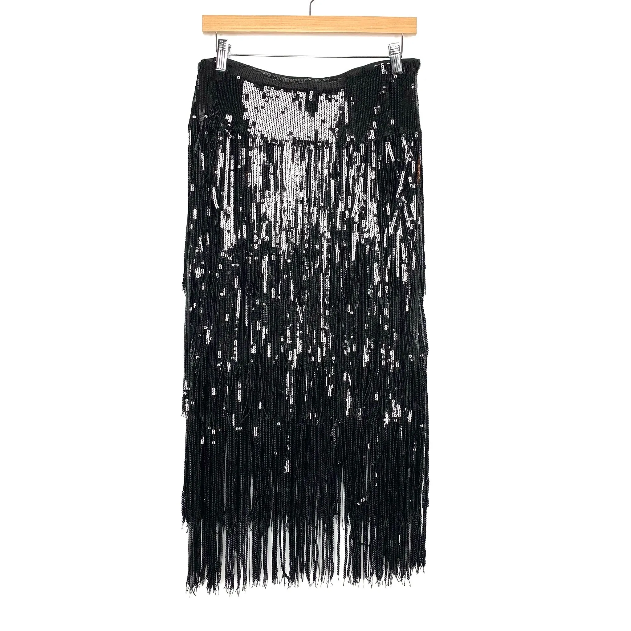 Lulus Black Sequin Fringe Midi Skirt- Size L (sold out online)