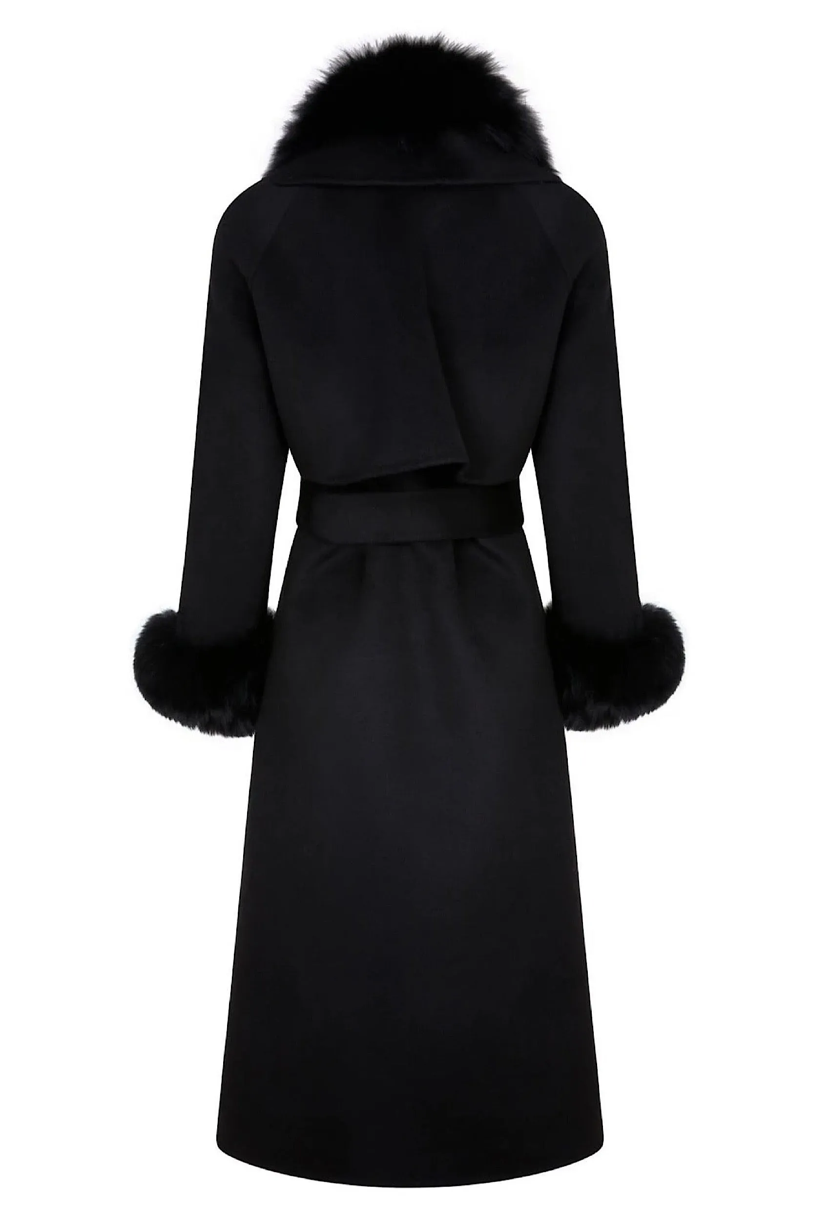 MADELINE Black Fringe Cashmere Coat