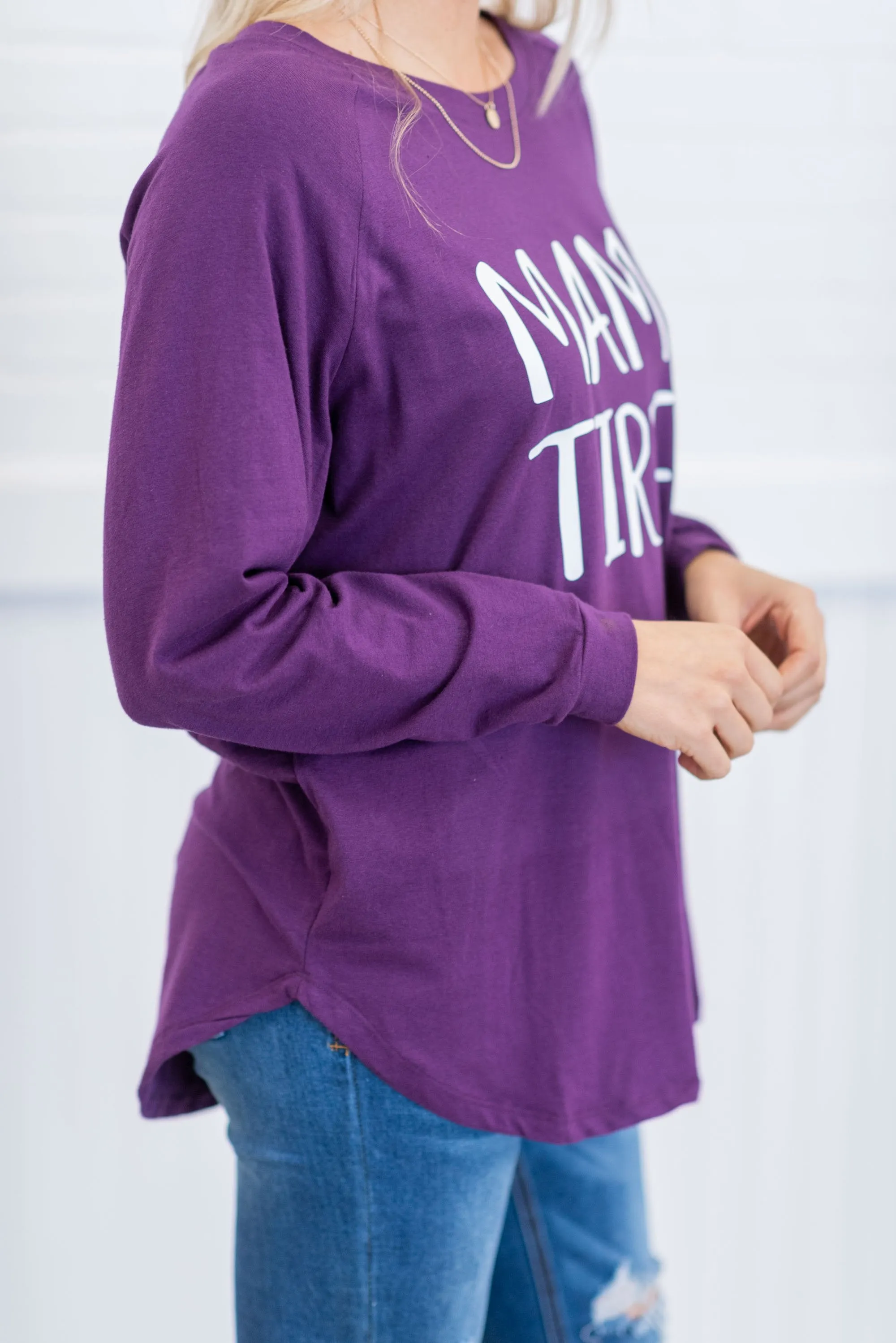 Mama Tired Eggplant Purple Graphic Tunic