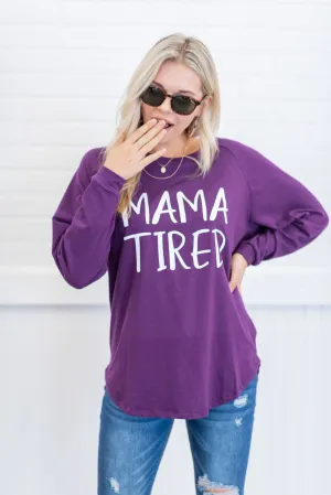 Mama Tired Eggplant Purple Graphic Tunic