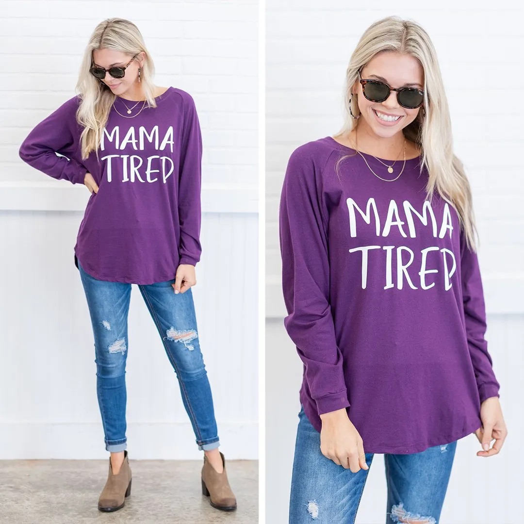 Mama Tired Eggplant Purple Graphic Tunic