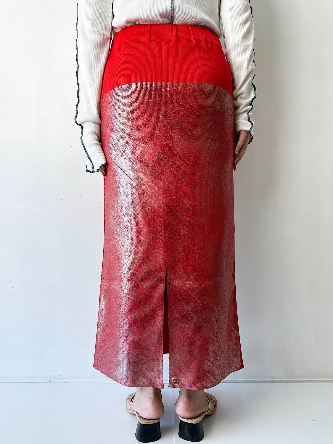 NAKAGAMI 箔ニットスカートred×silver