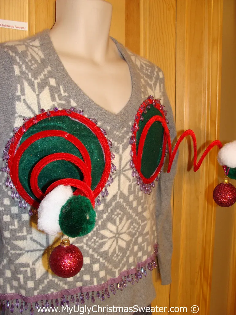 Naughty Tacky 3D Ugly Christmas Sweater Springy Funny Fringe (r16)