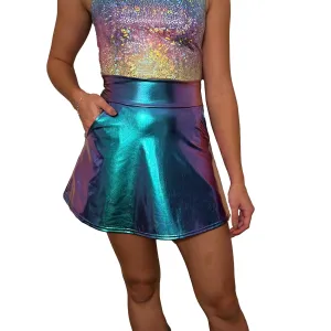 Oil Slick Holographic A-line Skirt w/Optional Pockets