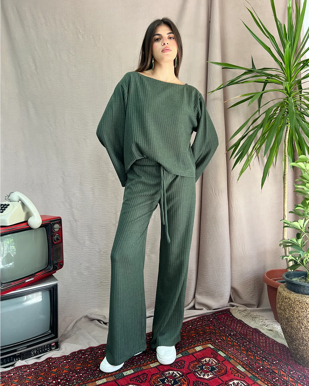 Olive Ribbed Set