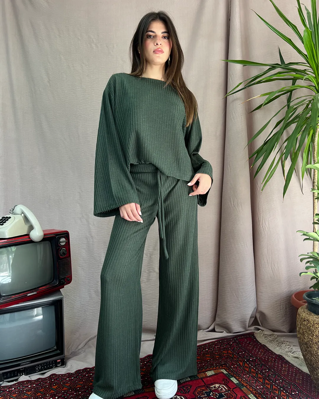 Olive Ribbed Set