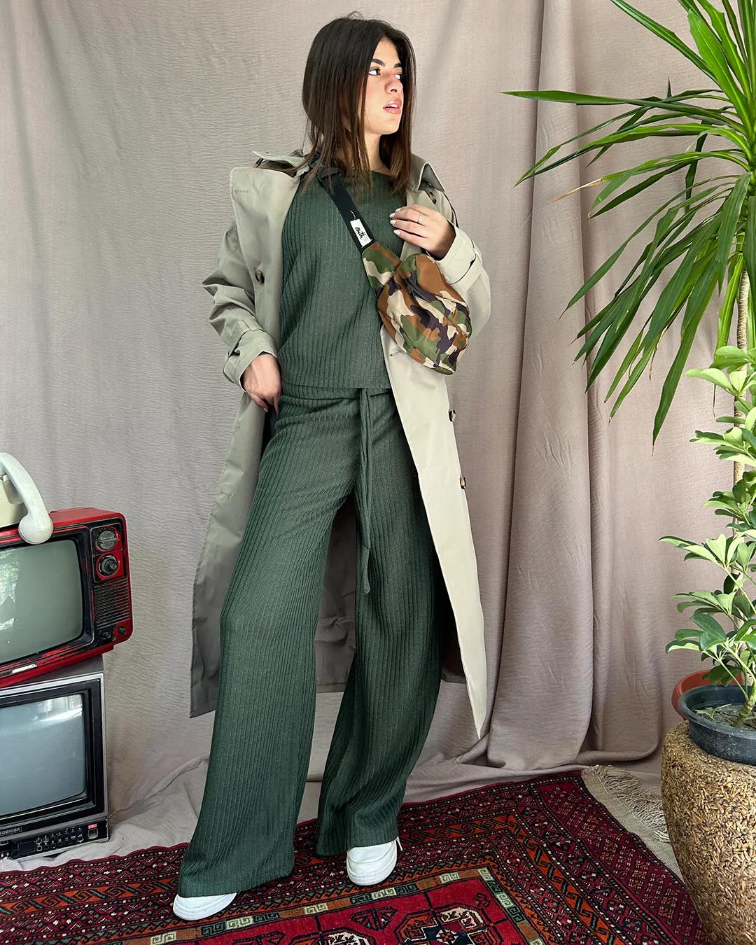 Olive Ribbed Set