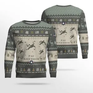 P-61 Black Widow P61_Aircraft Ugly Sweater, Ugly Sweater Christmas Shirt for Men Dad Veteran