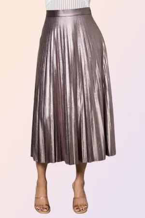 PAPHOS METALLIC PLEATED MIDI SKIRT