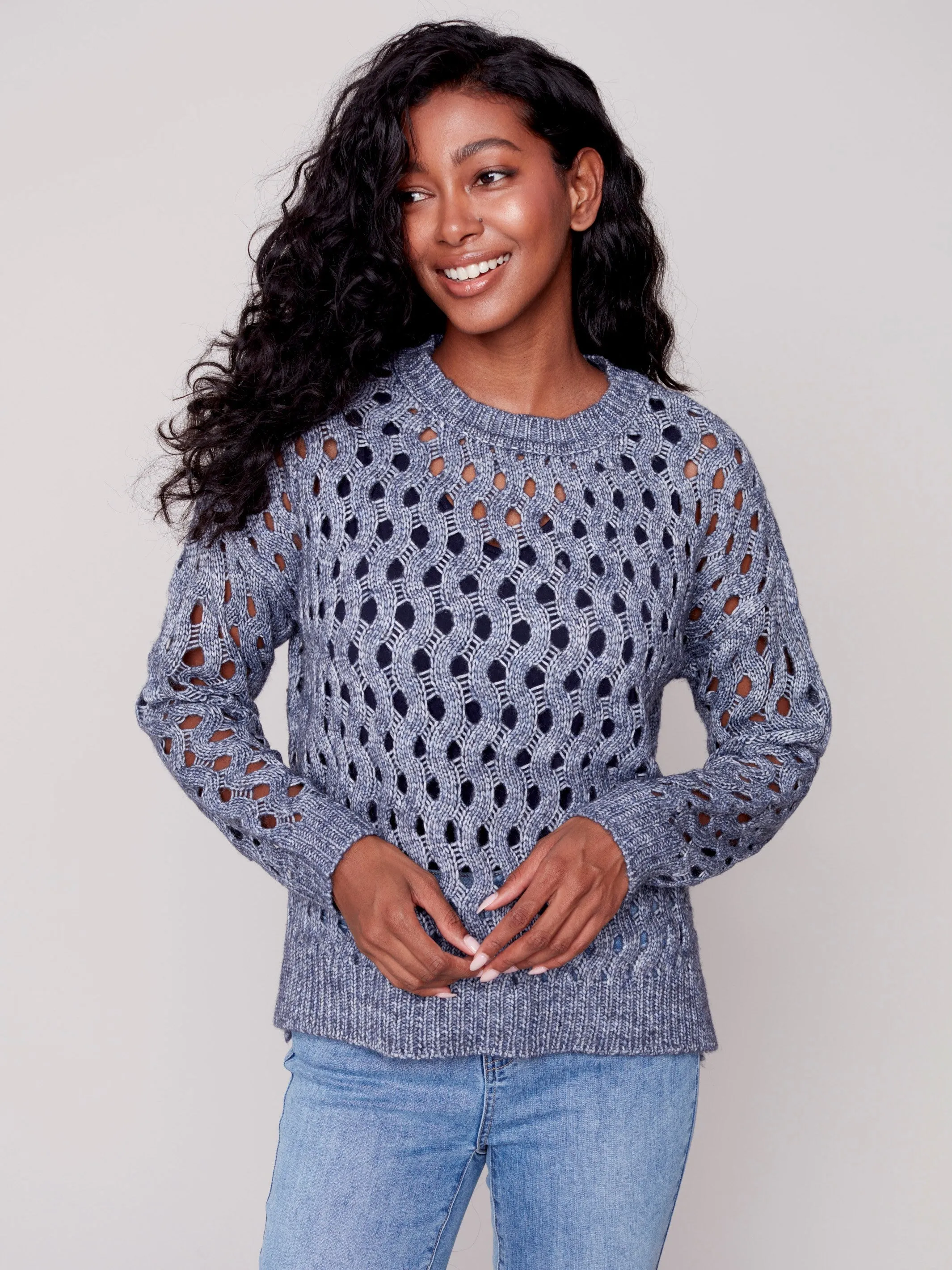 Plush Net Stitch Sweater - Denim