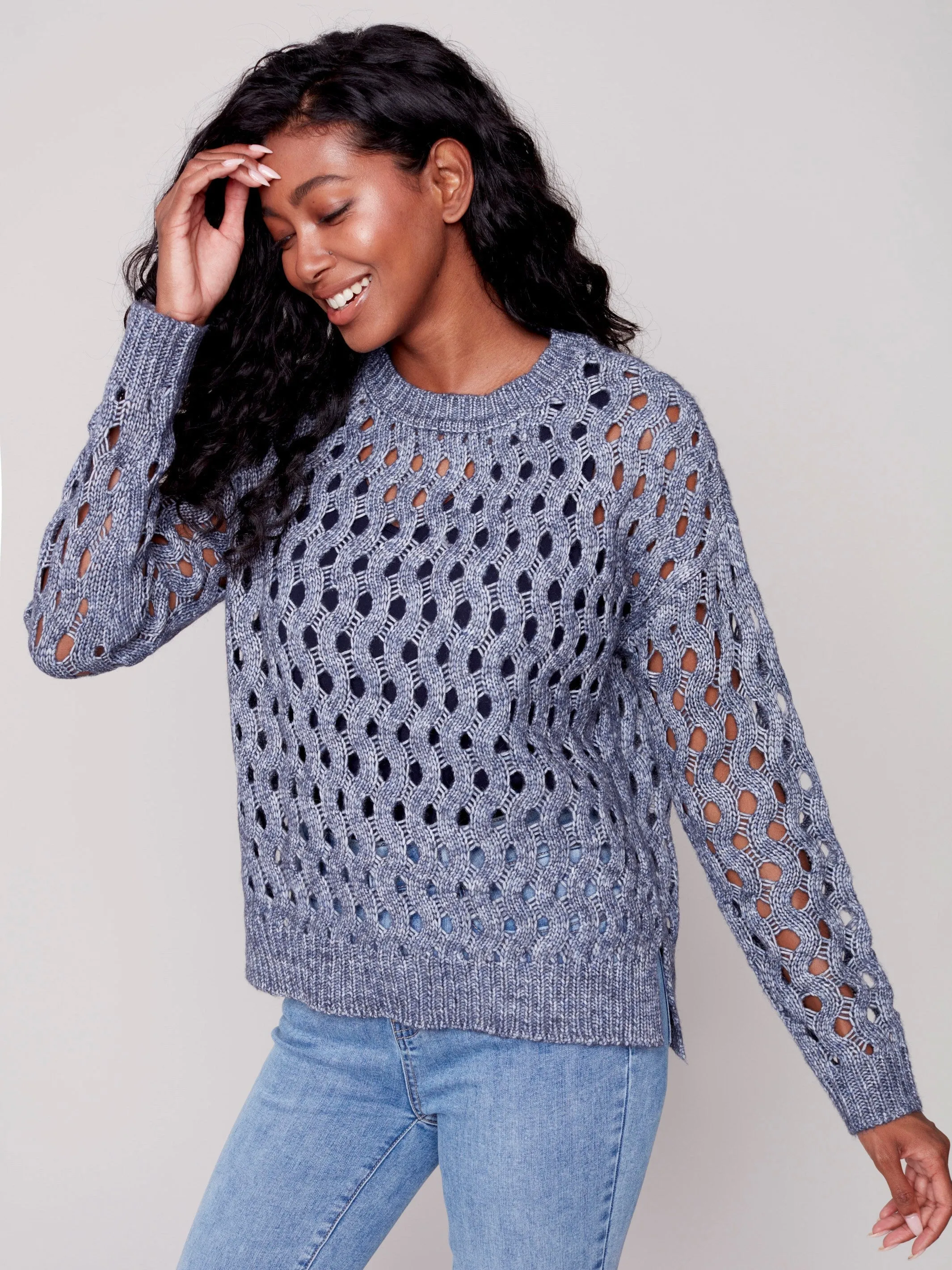 Plush Net Stitch Sweater - Denim