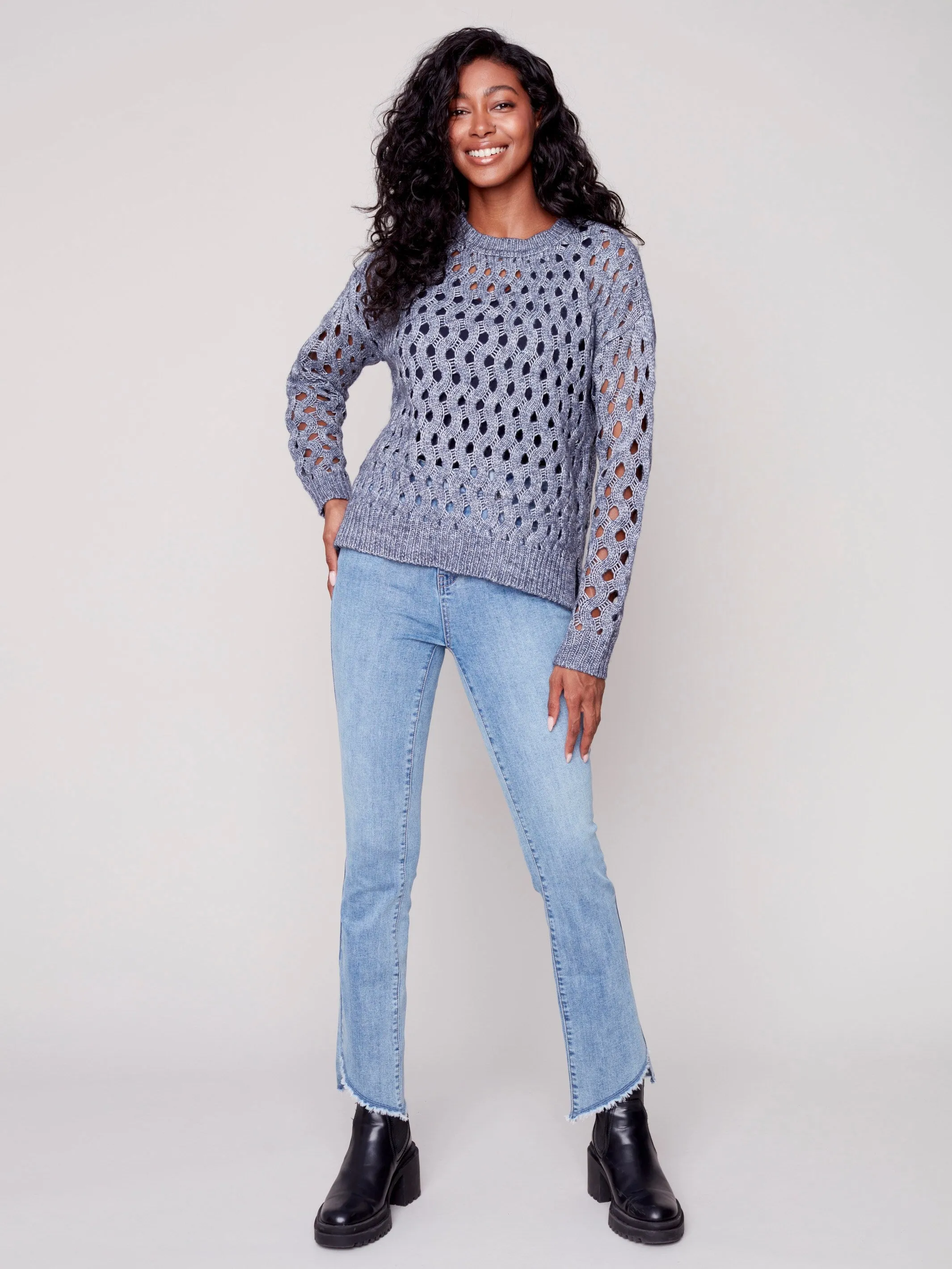 Plush Net Stitch Sweater - Denim