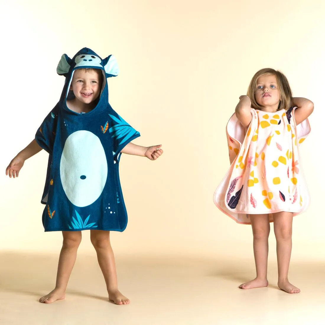 Poncho de Bain Coton Bébé - Singe Bleu Foncé