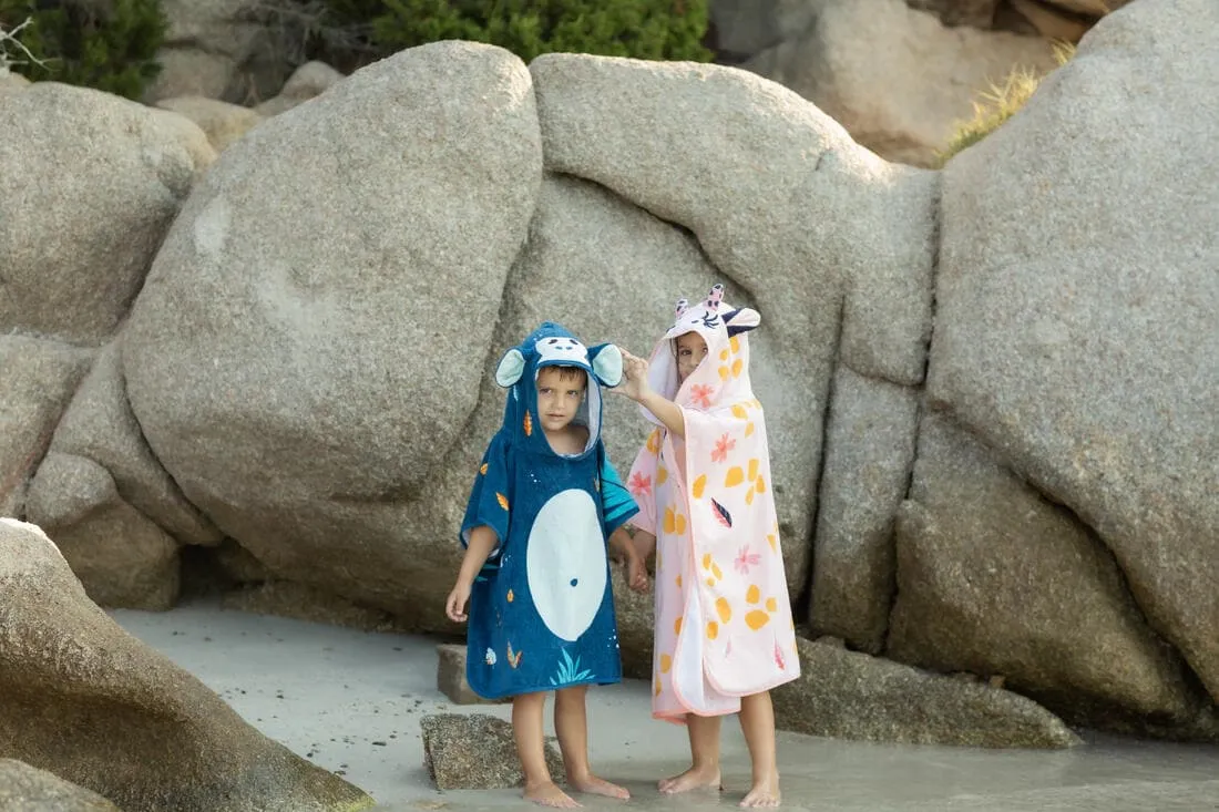 Poncho de Bain Coton Bébé - Singe Bleu Foncé