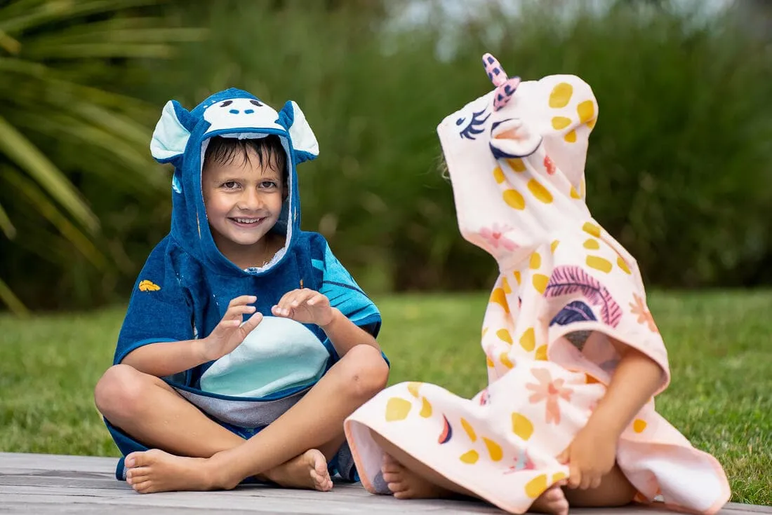 Poncho de Bain Coton Bébé - Singe Bleu Foncé
