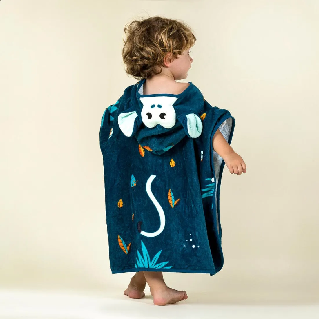Poncho de Bain Coton Bébé - Singe Bleu Foncé