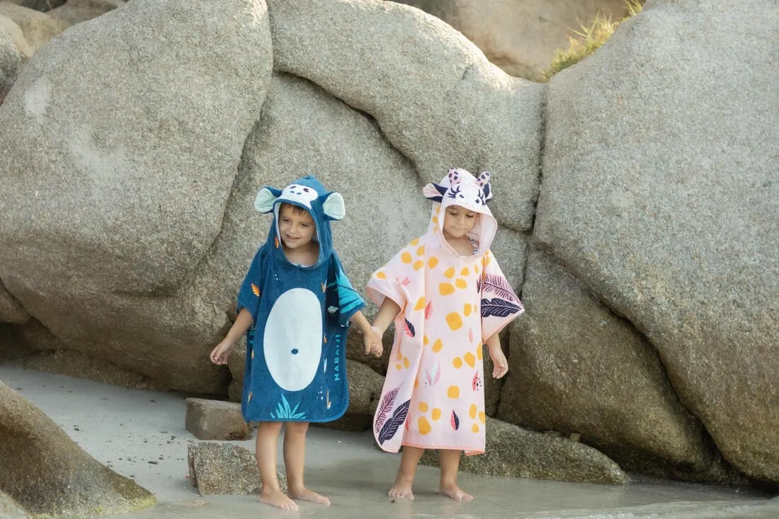Poncho de Bain Coton Bébé - Singe Bleu Foncé