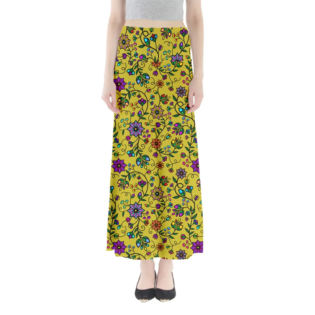 Prairie Paintbrush Cornblossom Full Length Maxi Skirt