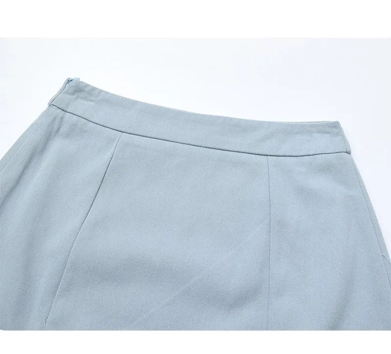 Pretty Light Blue White Bow Lace Decorated Short Skirt