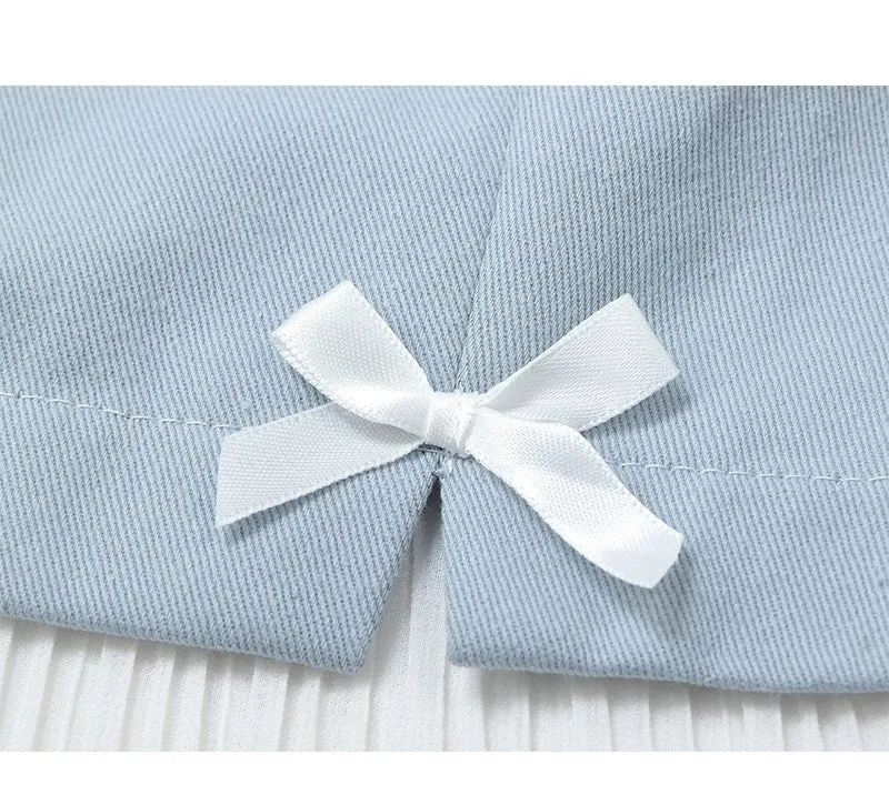 Pretty Light Blue White Bow Lace Decorated Short Skirt