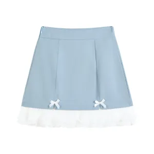 Pretty Light Blue White Bow Lace Decorated Short Skirt