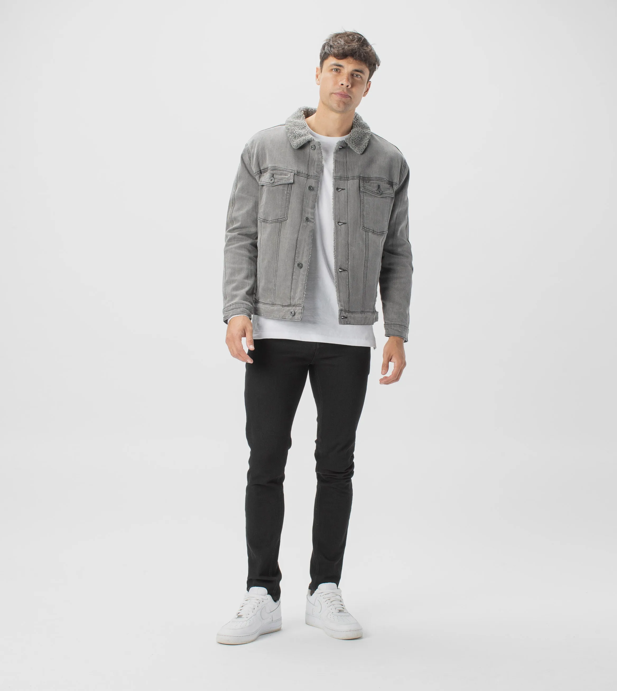 Sherpa Denim Jacket Grey