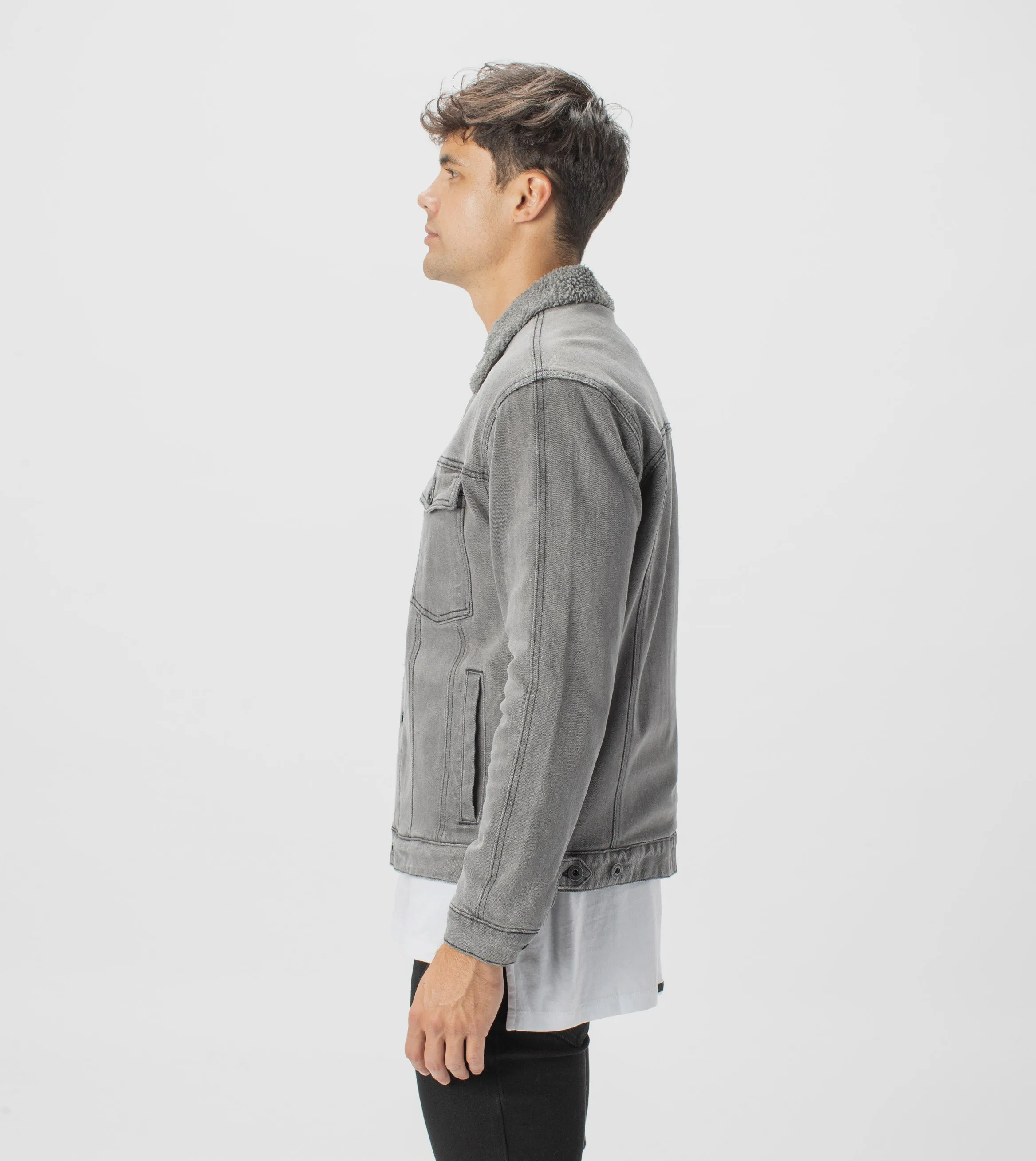 Sherpa Denim Jacket Grey