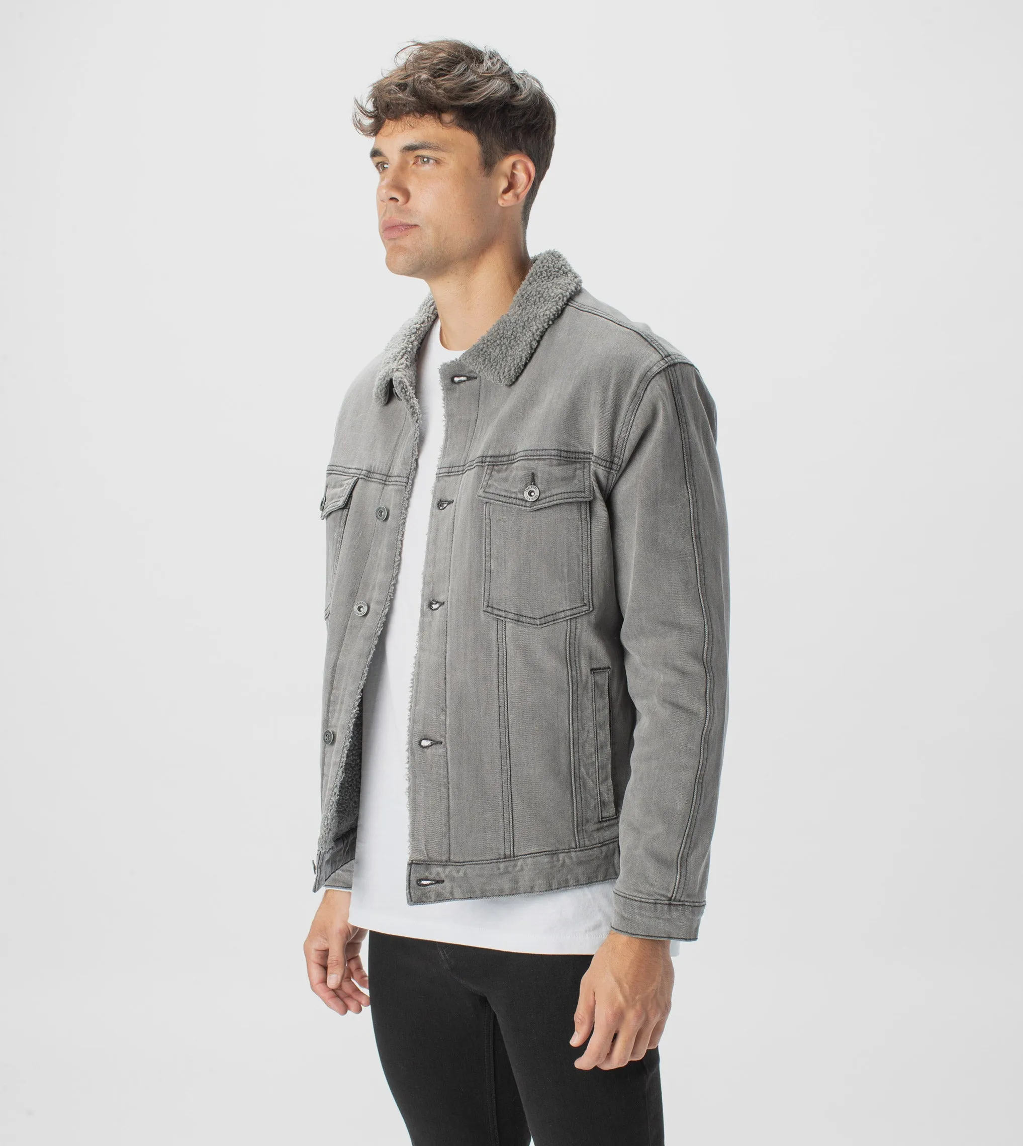 Sherpa Denim Jacket Grey