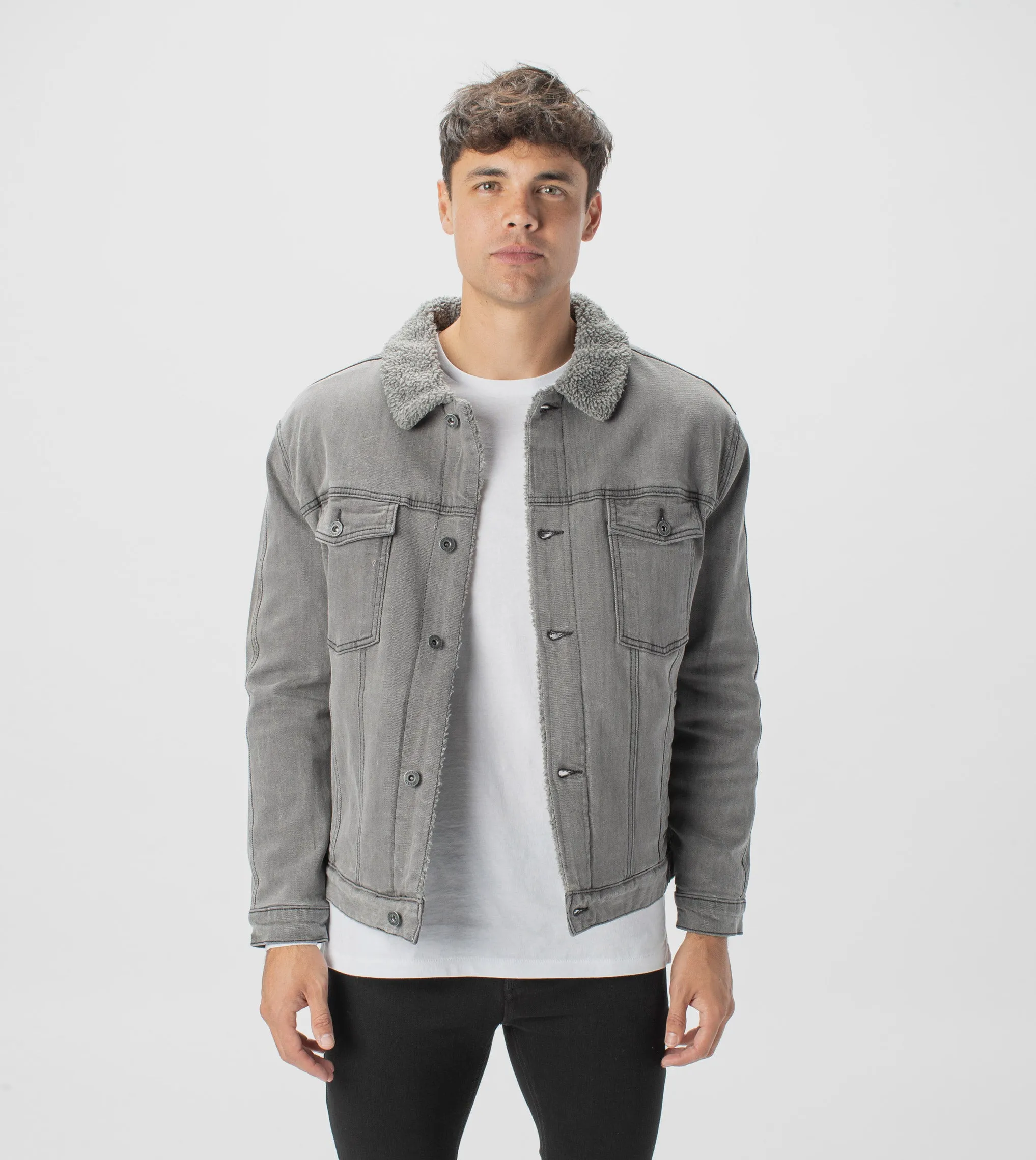 Sherpa Denim Jacket Grey