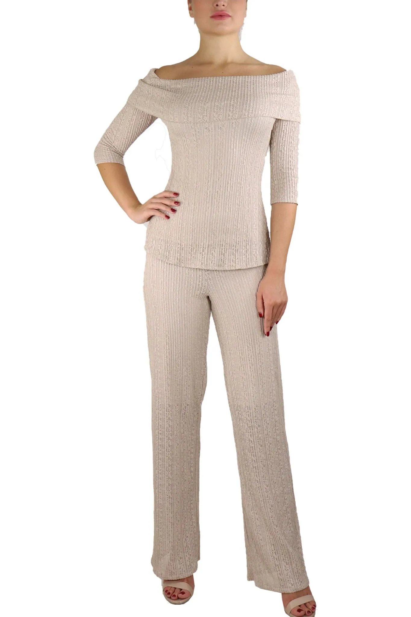 SOPHIA Textured Lace Lined Flared Pants Taupe