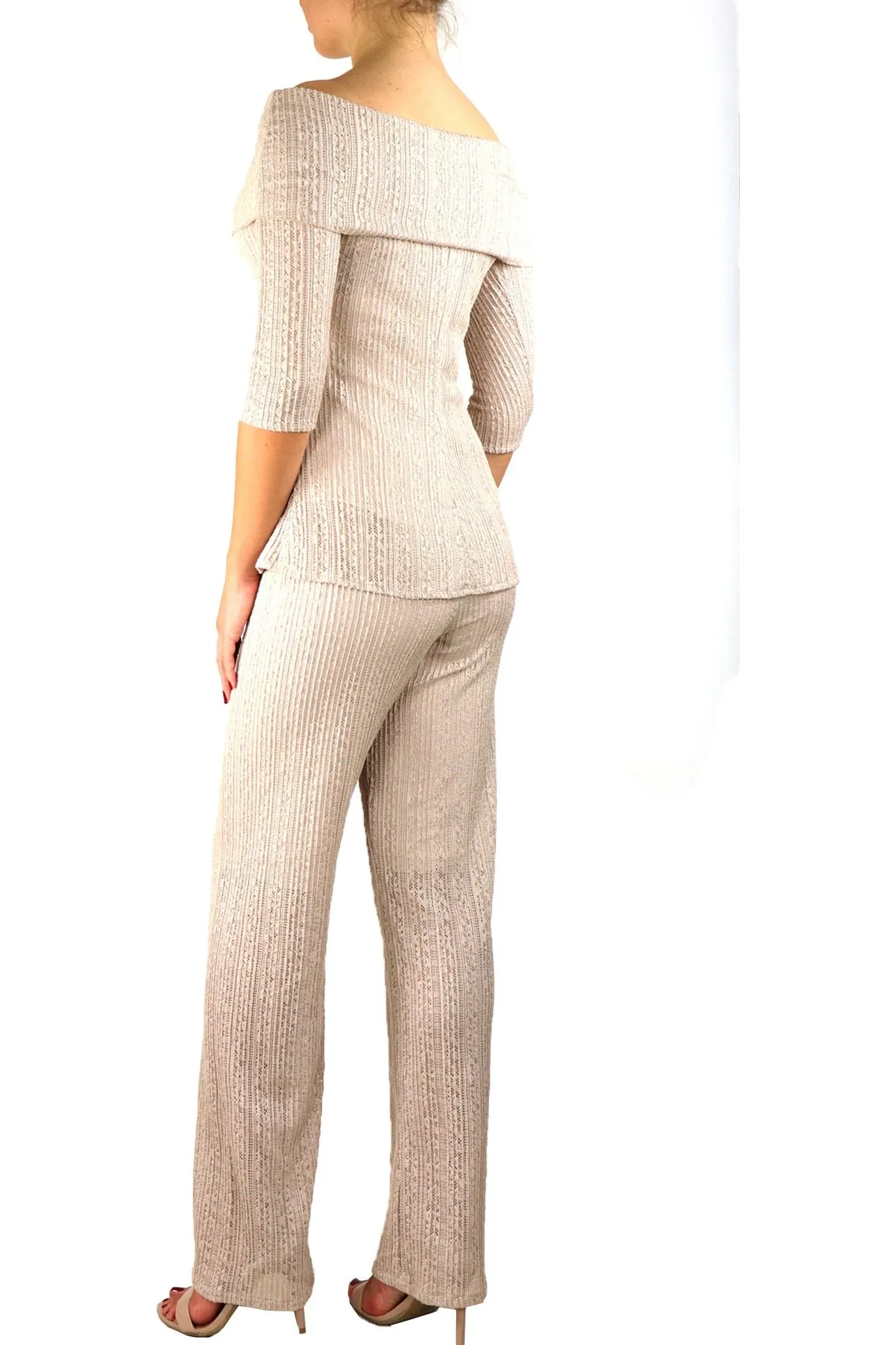 SOPHIA Textured Lace Lined Flared Pants Taupe