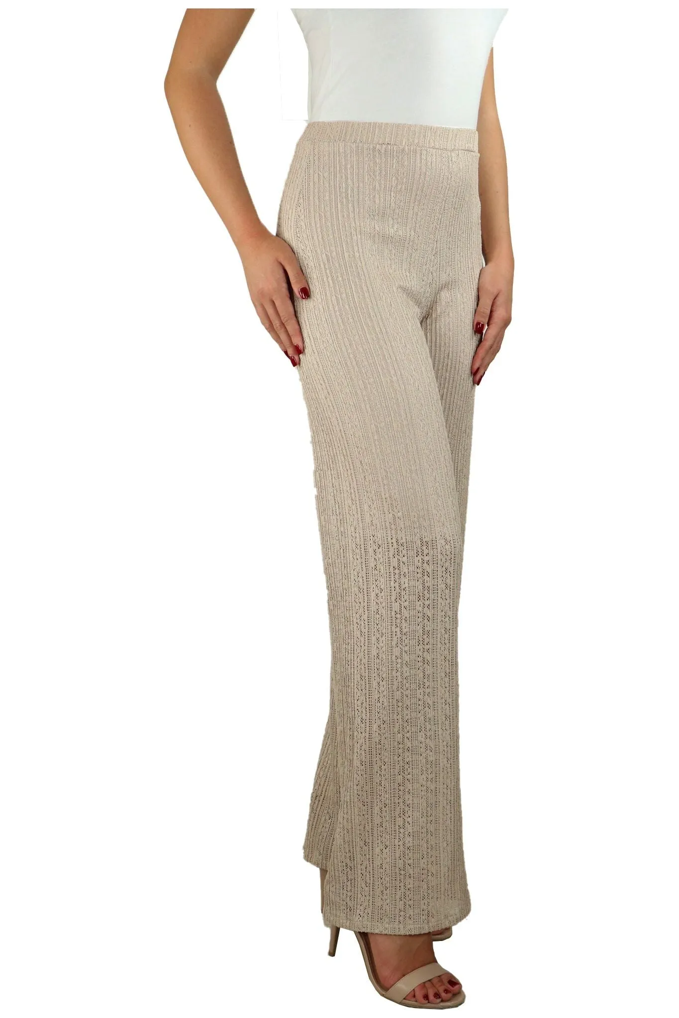 SOPHIA Textured Lace Lined Flared Pants Taupe