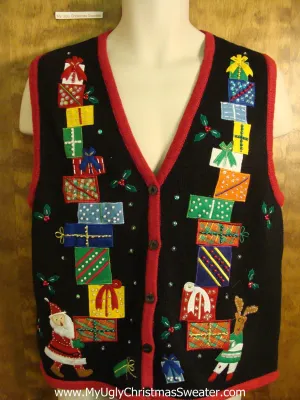 Stacks of Gifts 2sided Tacky Bad Christmas Sweater Vest