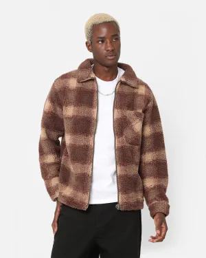 Stussy Shadow Plaid Sherpa Zip Shirt Brown