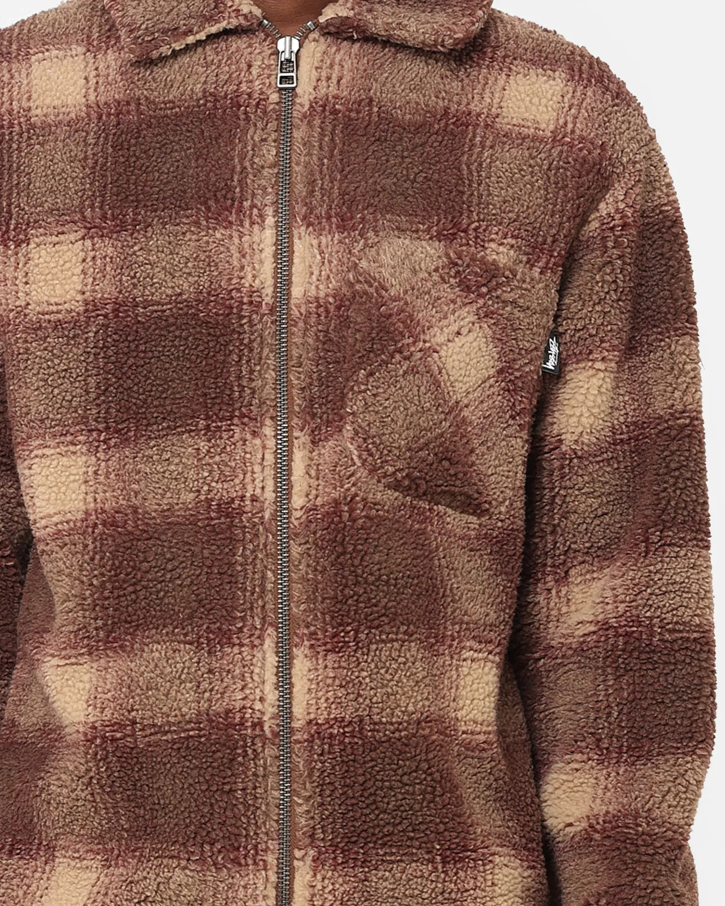 Stussy Shadow Plaid Sherpa Zip Shirt Brown