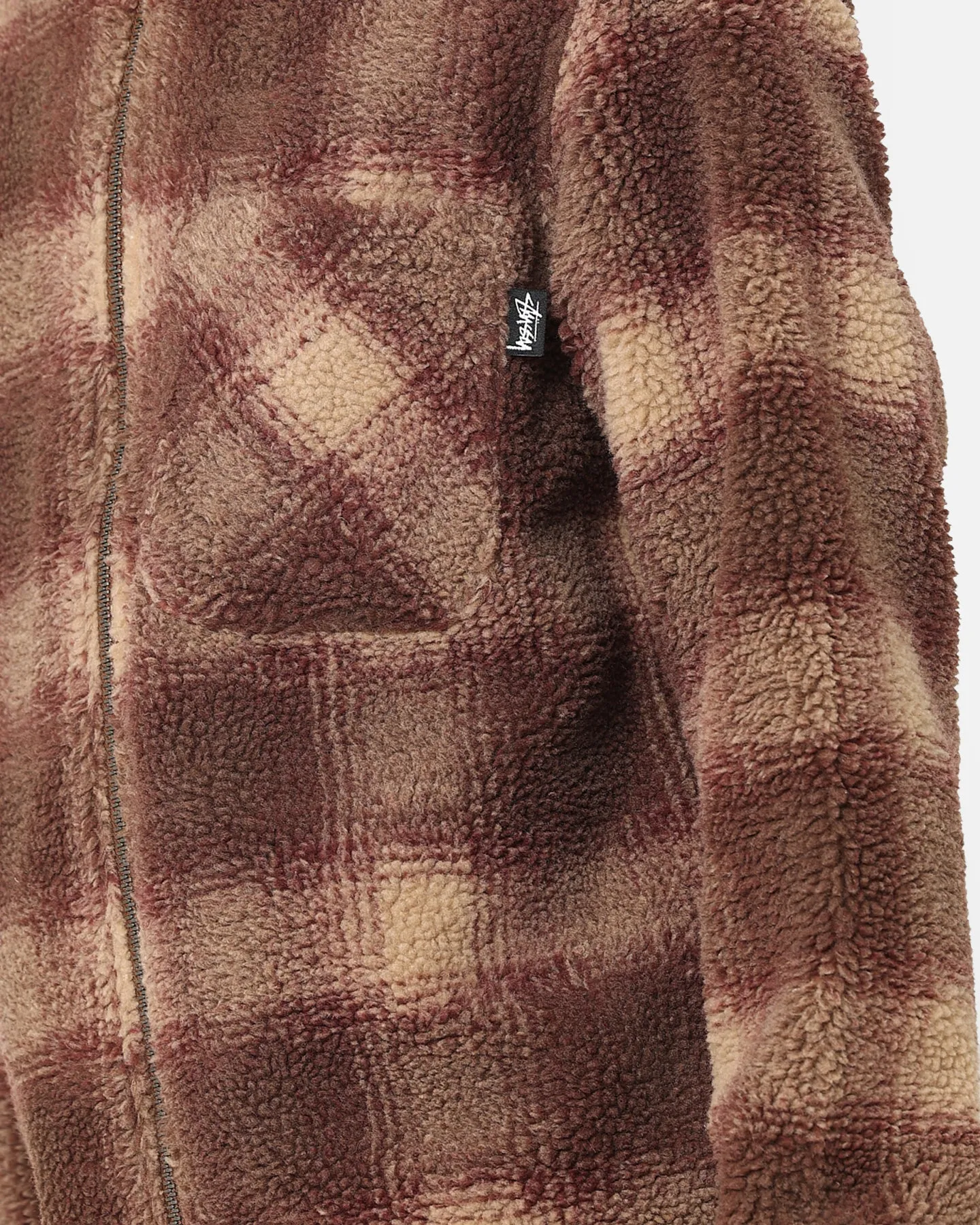 Stussy Shadow Plaid Sherpa Zip Shirt Brown