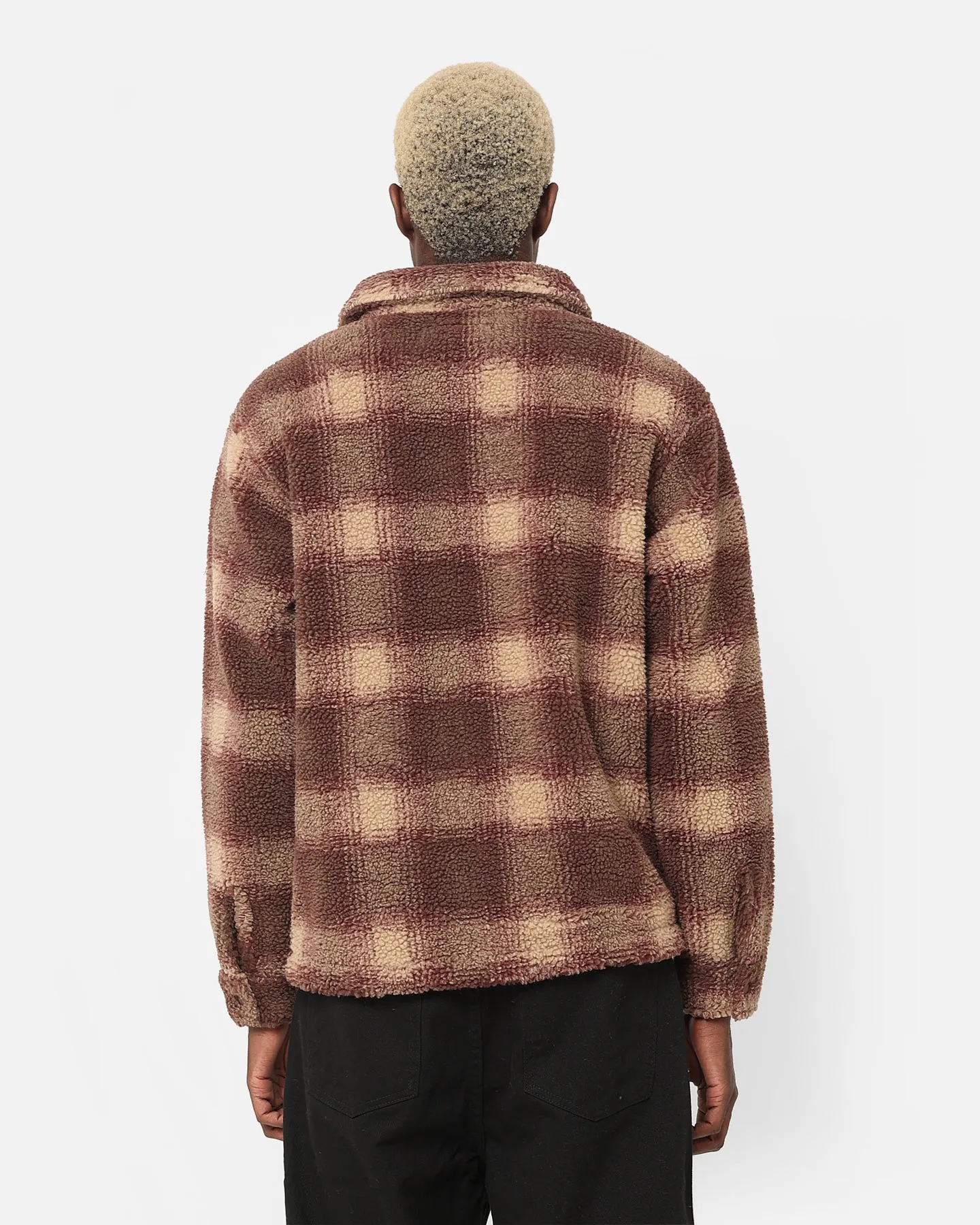 Stussy Shadow Plaid Sherpa Zip Shirt Brown
