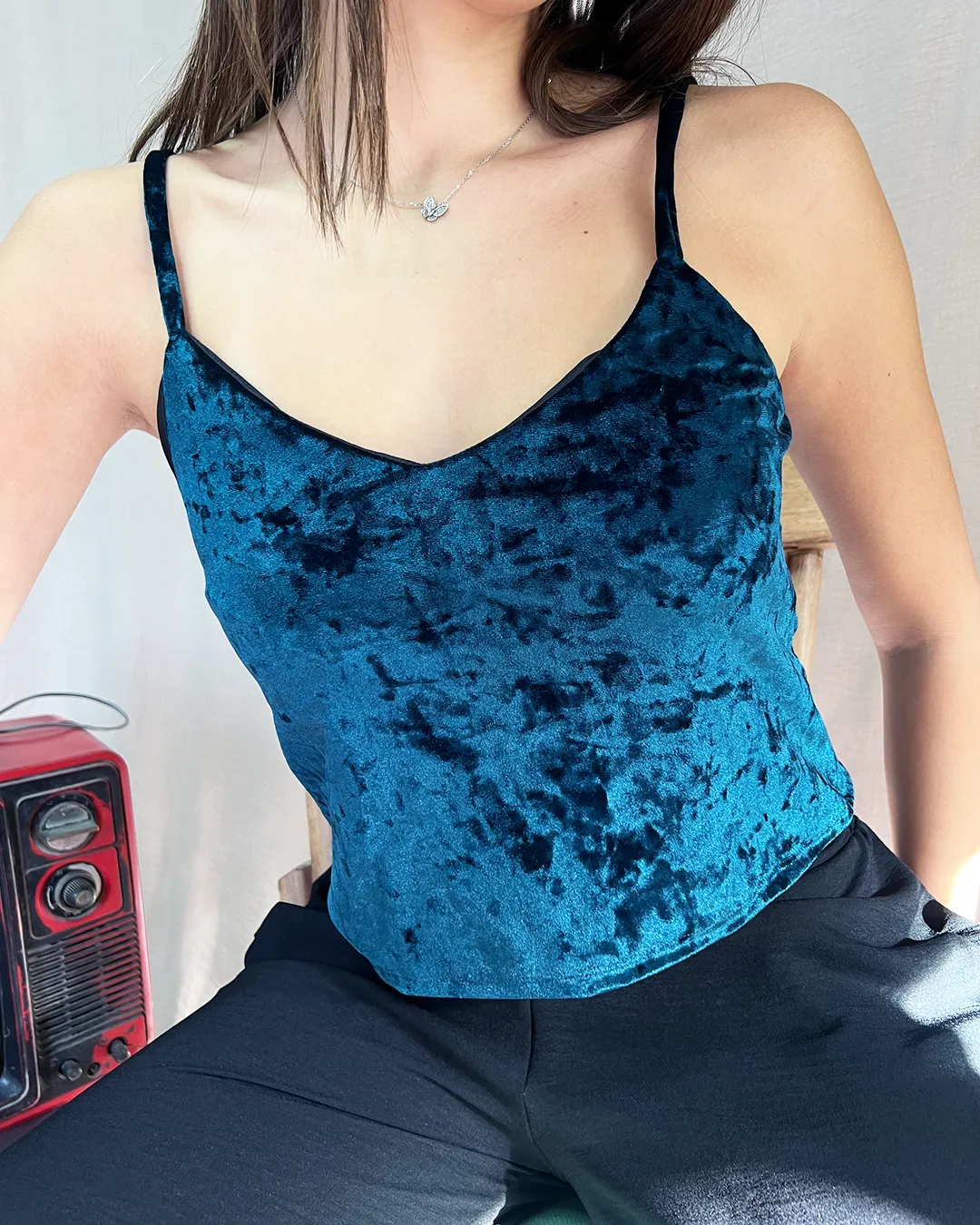 Teal Velvet Crop Top