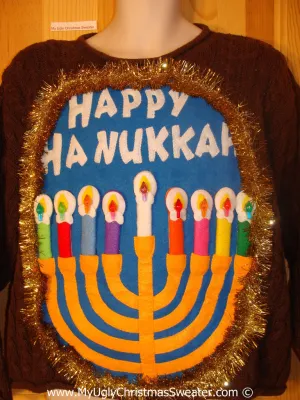 Ugly Christmas Sweater Party Hanukkah Sweater  Menorah (j269)