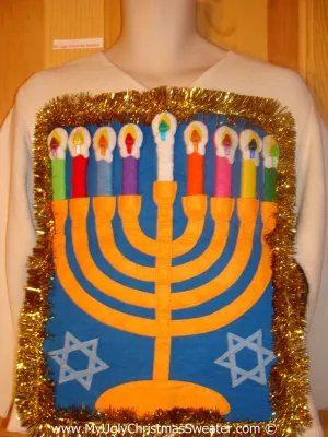 Ugly Christmas Sweater Party Hanukkah Sweater  Menorah (j306)