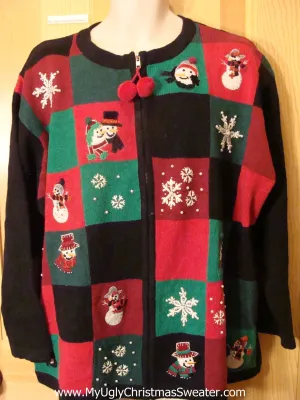 Ugly Christmas Sweater Pom Pom Zip and Snowmen