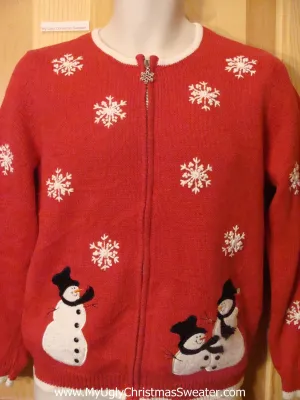 Ugly Christmas Sweater Snowman and Snowflakes